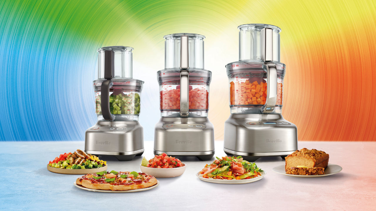 Food processor lineup showcasing the full range of models available in different sizes.