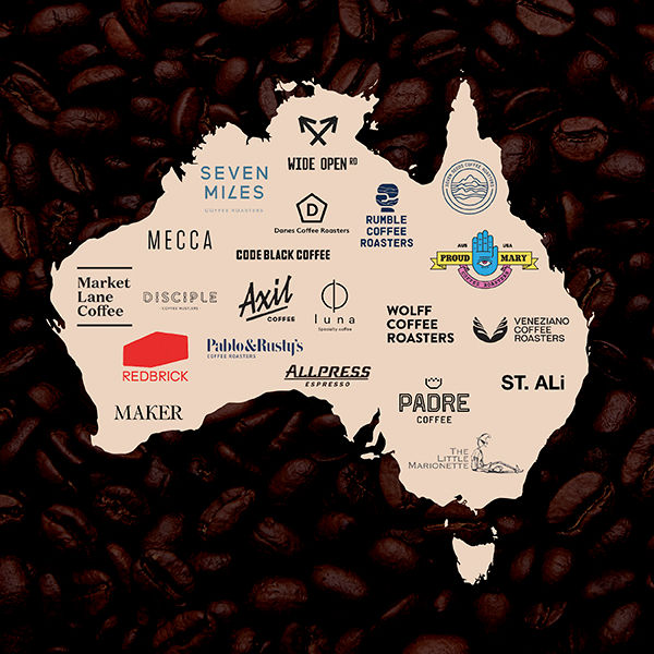 Australian map featuring coffee roasters as states