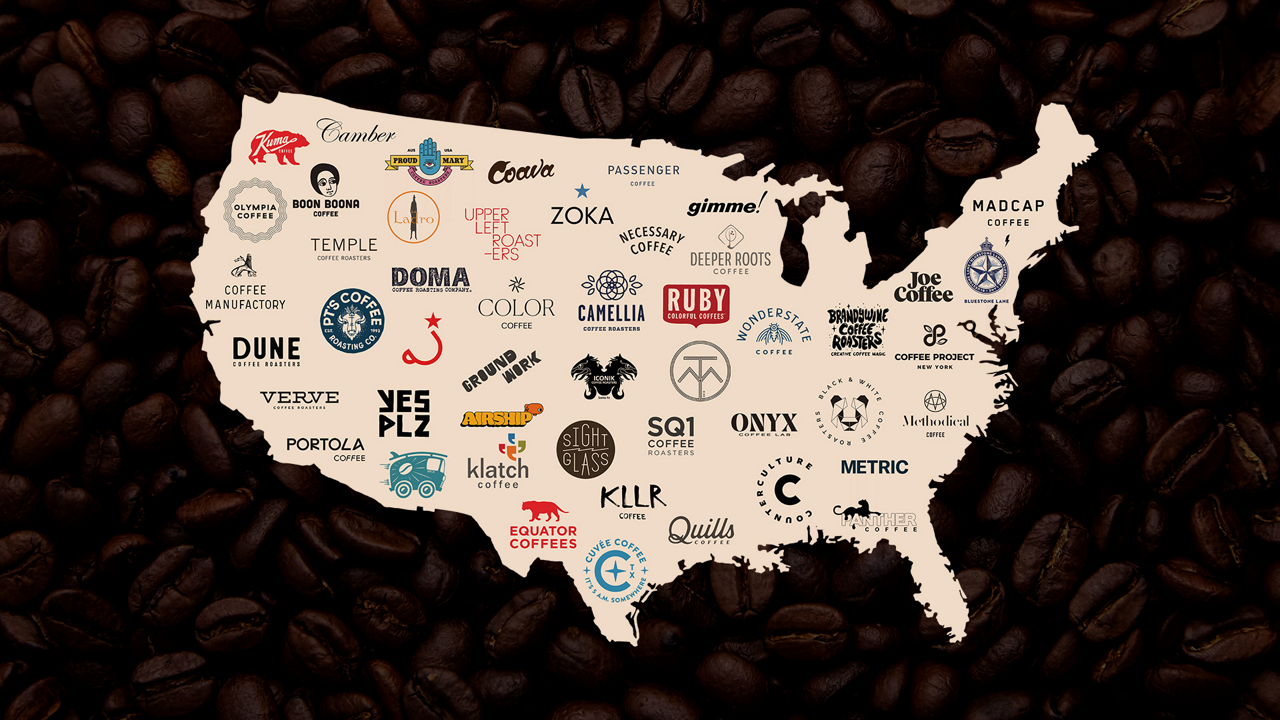 USA map with coffee brands as states