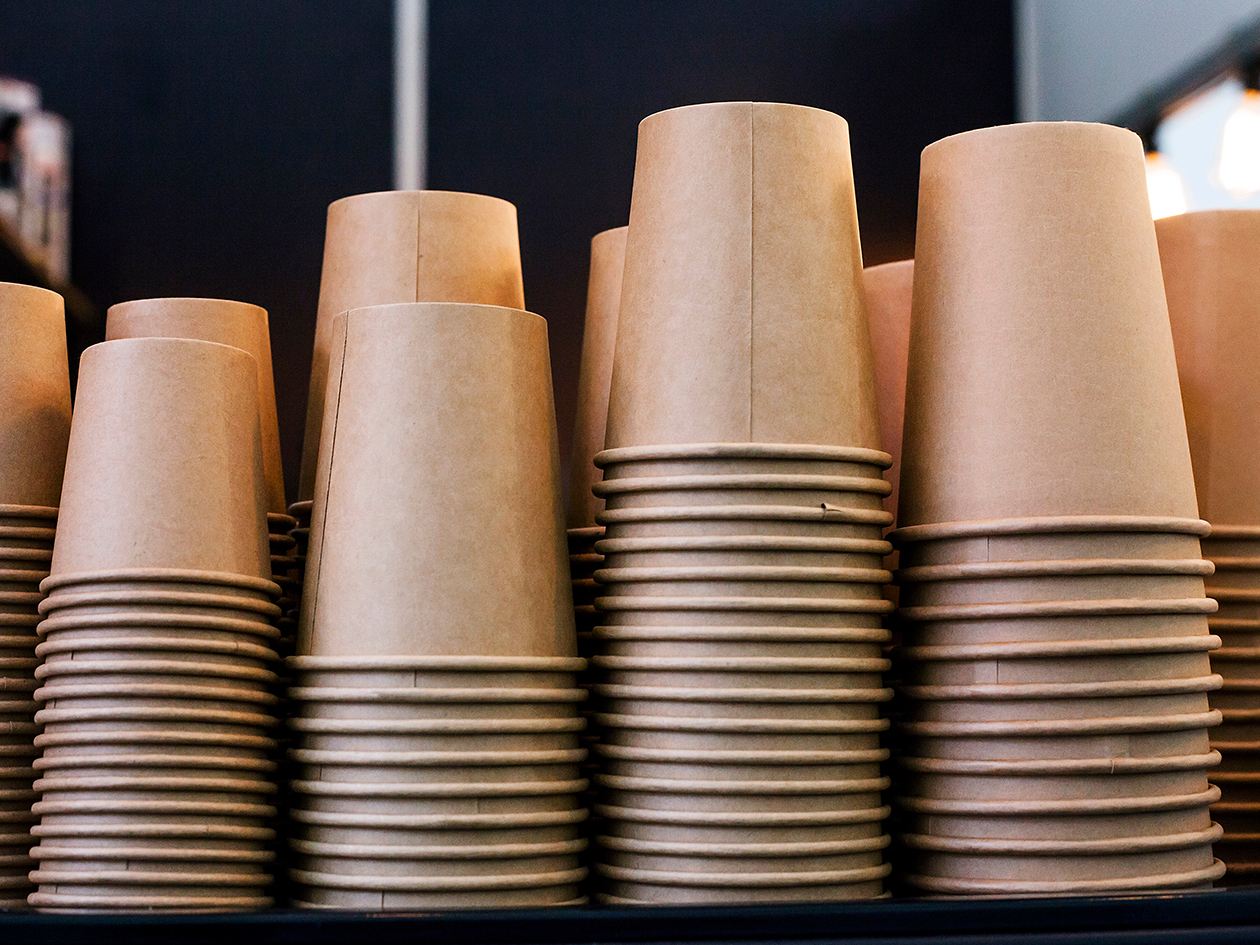 Several coffee cups stacked 