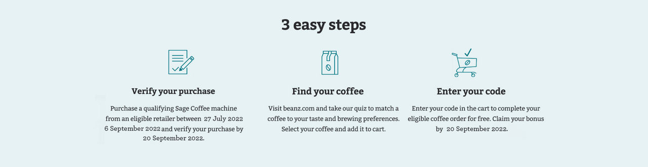 Three easy steps to redeem your free beans.