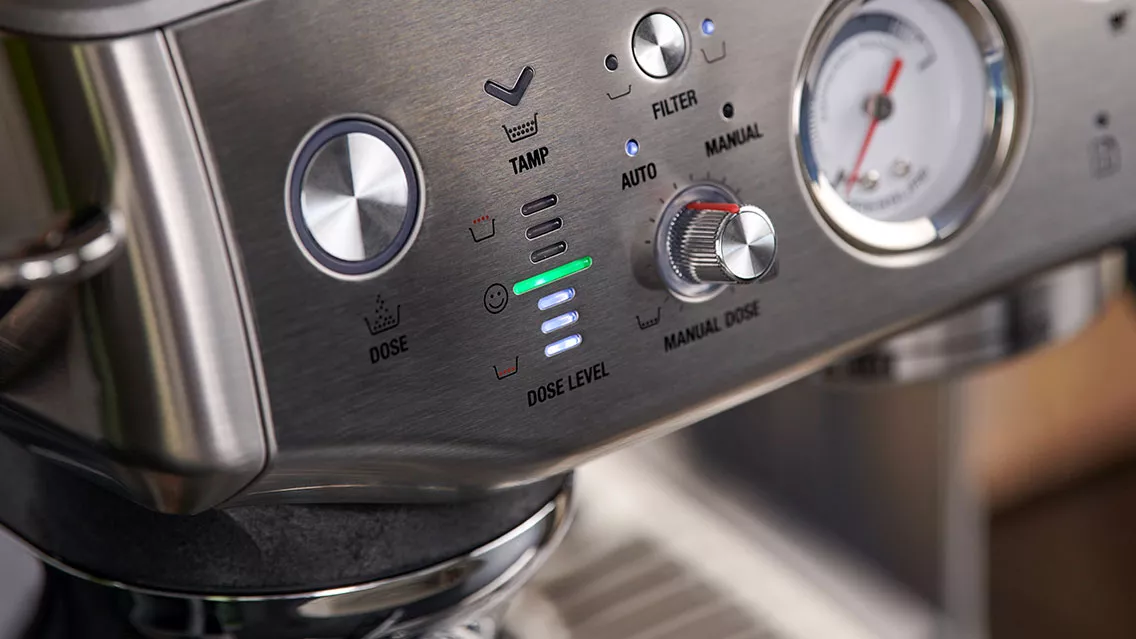 A close-up of the Barista Express Impress functionalities.