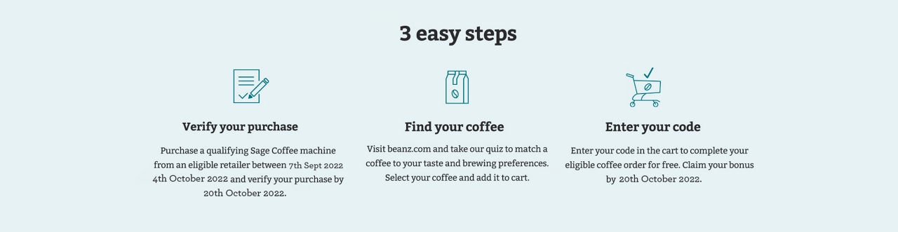 Three easy steps to redeem your free beans.