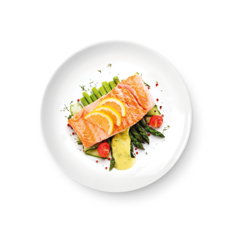 Salmon fillet seared and served on a plate