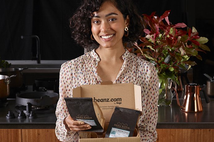 customer with package of fresh beans